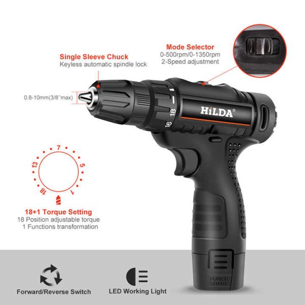 Hot Selling Professional Electric Impact Cordless Drill with One Battery 12v Household Lithium Power Mini Hand Tool Set Machine - Image 4