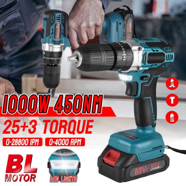 25+3 Torque Brushless Electric Hammer Cordless Impact Drill Electric Screwdriver 3 in 1 13mm No Battery DIY 18V Brushless Motor - Image 2
