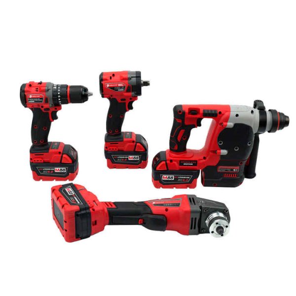 Red Cordless Tool Set 10 In1 Brushless Hammer Drill Impact Wrench Angle Grinder 4machines 4 Batteries 2 Charger - Image 4
