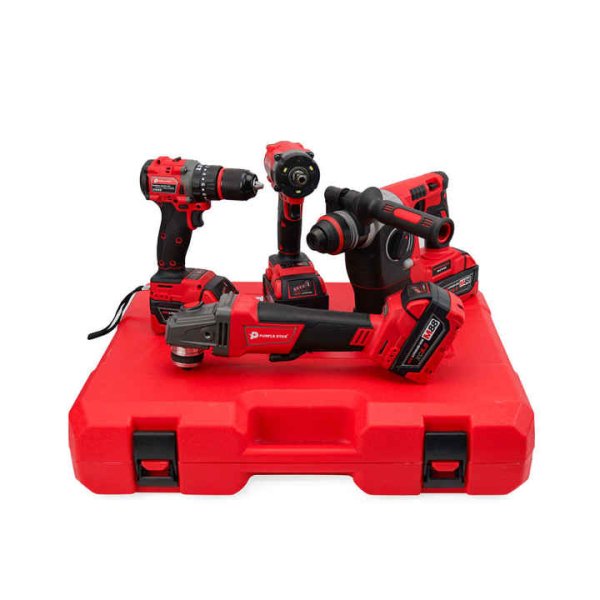 Red Cordless Tool Set 10 In1 Brushless Hammer Drill Impact Wrench Angle Grinder 4machines 4 Batteries 2 Charger - Image 3