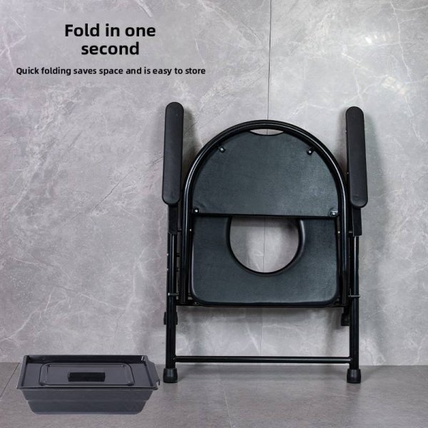 Home Use Carbon Steel Folding Commode Chair for Elderly Post-Surgery Recovery Bedroom Mobile Toilet Bathroom Safety Equipment - Image 3