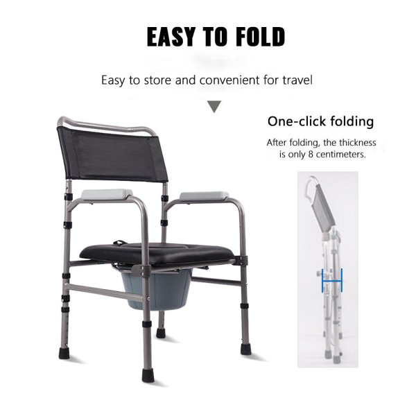 Manufacturer OEM Aluminum Eldery Commode Chair Height Adjustable Mobile Toilet Chair - Image 4