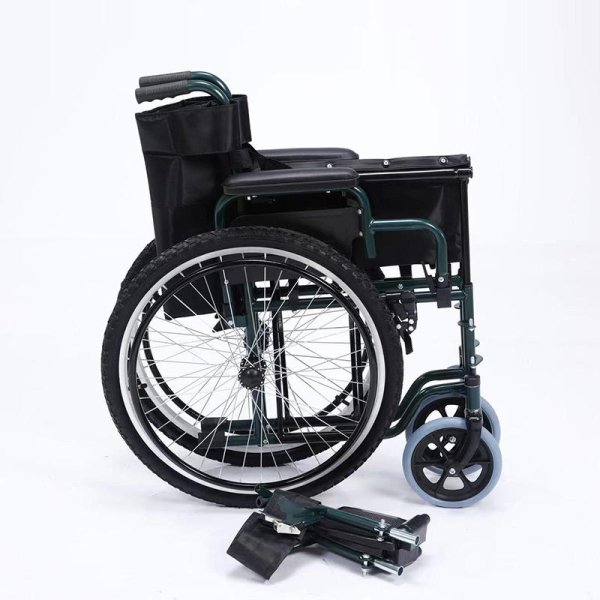 High Quality Manual Foldable Green Wheelchair Durable Carbon Steel Leg Detachable Wheelchair for Old People and Disabled - Image 4