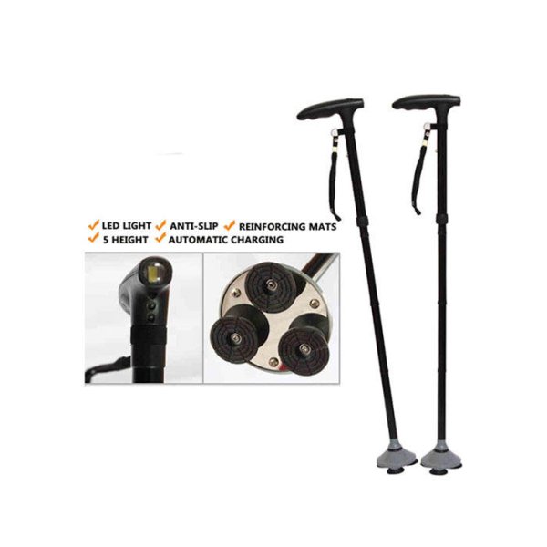 Nordic Outdoor Folding Walking Stick LED Comfortable Aluminum Crutch for Hiking Easy-to-Collapsible Old Man's Stick Rubber - Image 2