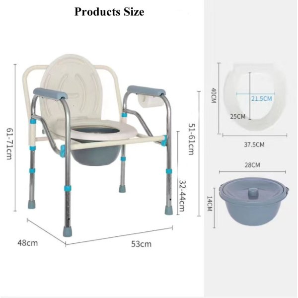 Factory Directly Sale Folding Commode Chair Wheelchair Commode Shower Chair Lightweight Potty Chair for Old People - Image 4