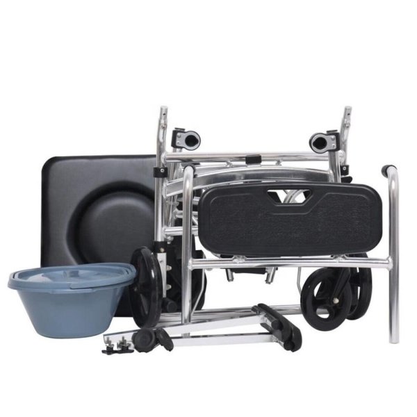 Folding Commode Shower Chair with Bedpan/Home Care or Health Care Toilet Commode Chair/Wheelchair - Image 4