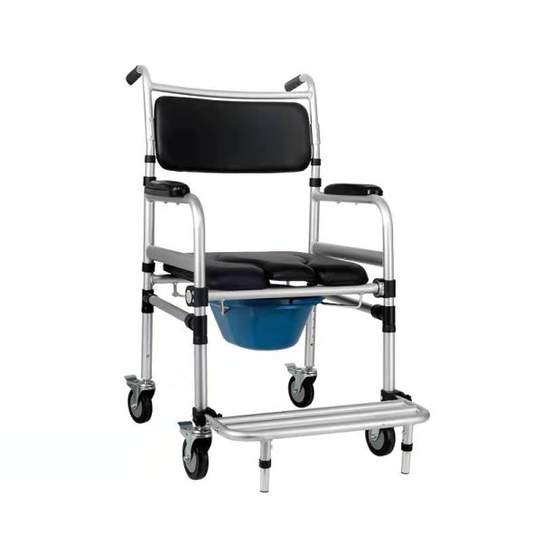 Factory Mobile Toilet Seat Multifunction Foldable Shower Commode Chair with Wheels for Adults Elderly Wheelchair - Image 4