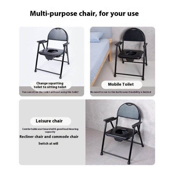 Home Use Carbon Steel Folding Commode Chair for Elderly Post-Surgery Recovery Bedroom Mobile Toilet Bathroom Safety Equipment - Image 2