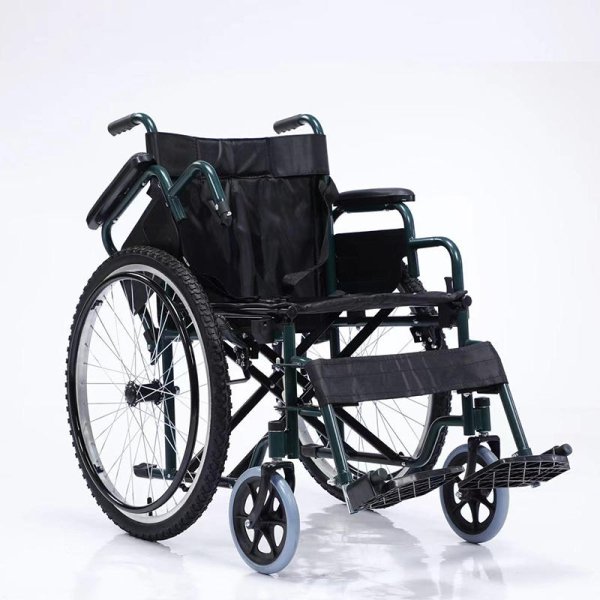 High Quality Manual Foldable Green Wheelchair Durable Carbon Steel Leg Detachable Wheelchair for Old People and Disabled - Image 3